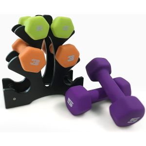 Cap Barbell 32 LB Set of Neoprene Dumbbells with Rack